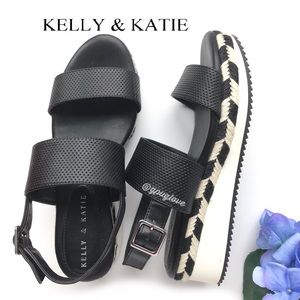 NWB KELLY & KATIE Black And White Poliana Espadrille Platform Wedge Sand…